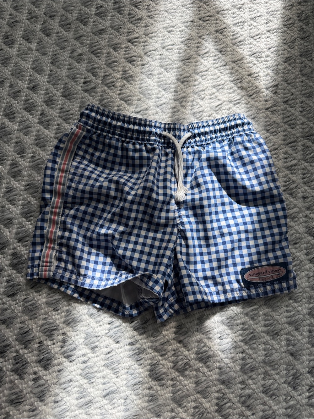 Vineyard Vines Boys 4T Printed Chappy Swim Trunks (Navy Gingham)